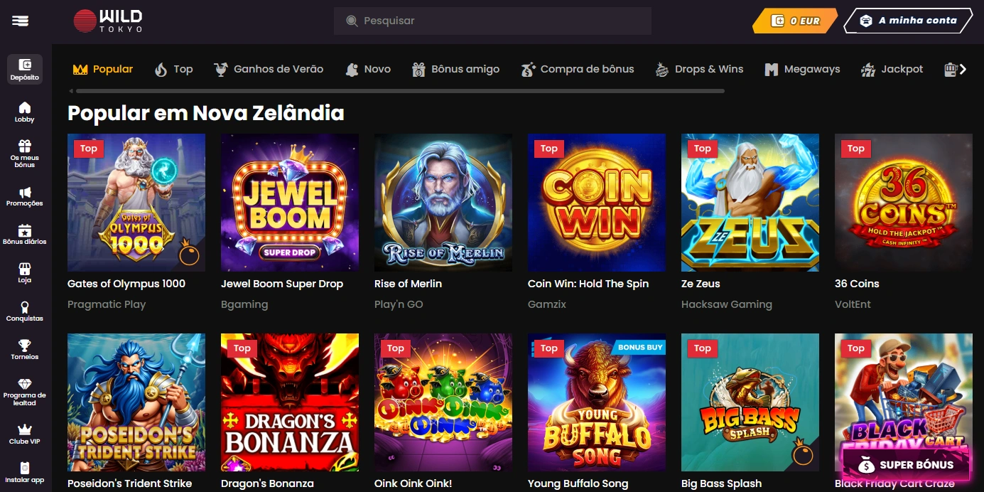 Slots e categorias em destaque na Wild Tokyo Casino