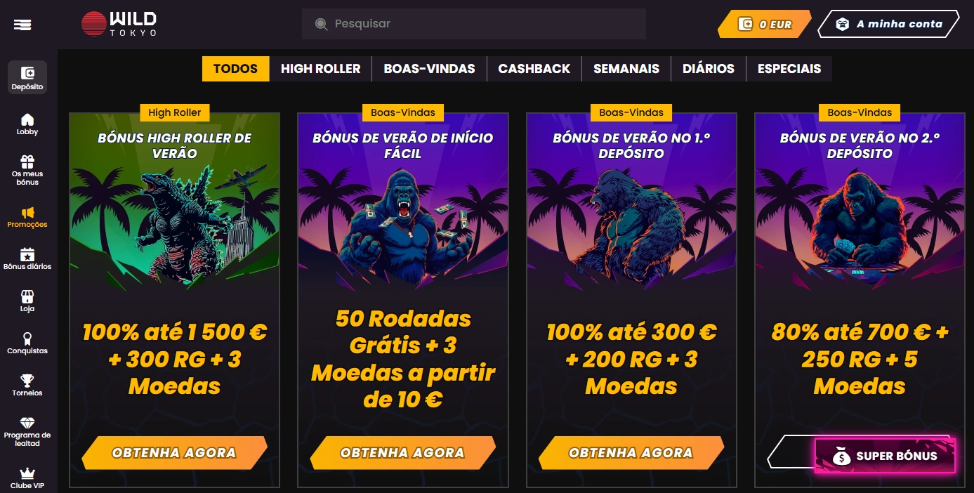 Onde consultar os termos do bónus na Wild Tokyo Casino